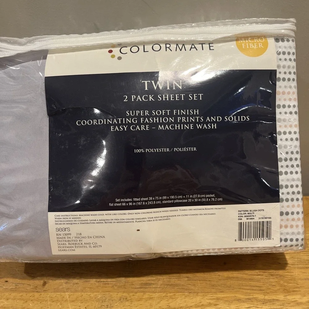 Colormate Twin Sheet Set Gray‎ Yellow Polka Dot Solid Sears Microfiber Vtg